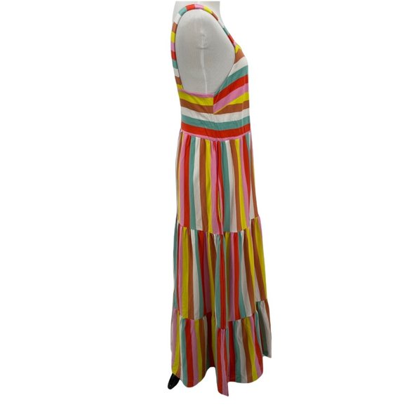 J. Crew Size Small Bright Rainbow Stripe Maxi Dress Womens Tiered 100% Cotton - Picture 5 of 15